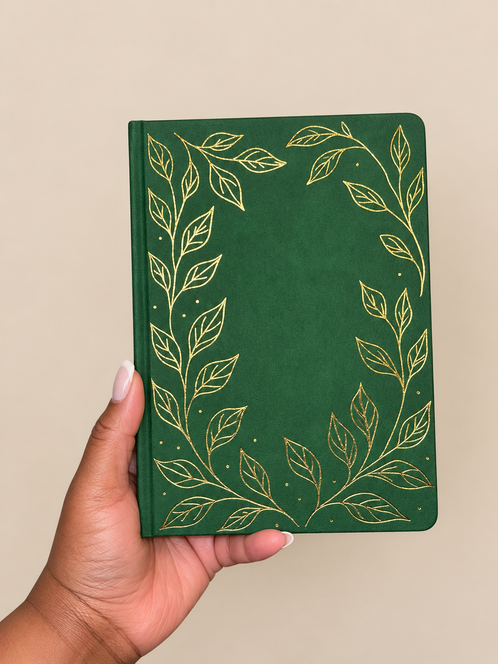EverGreen emerald green journal with gold botanical detailing, A5 dot grid journal with 160 GSM paper and 192 pages.