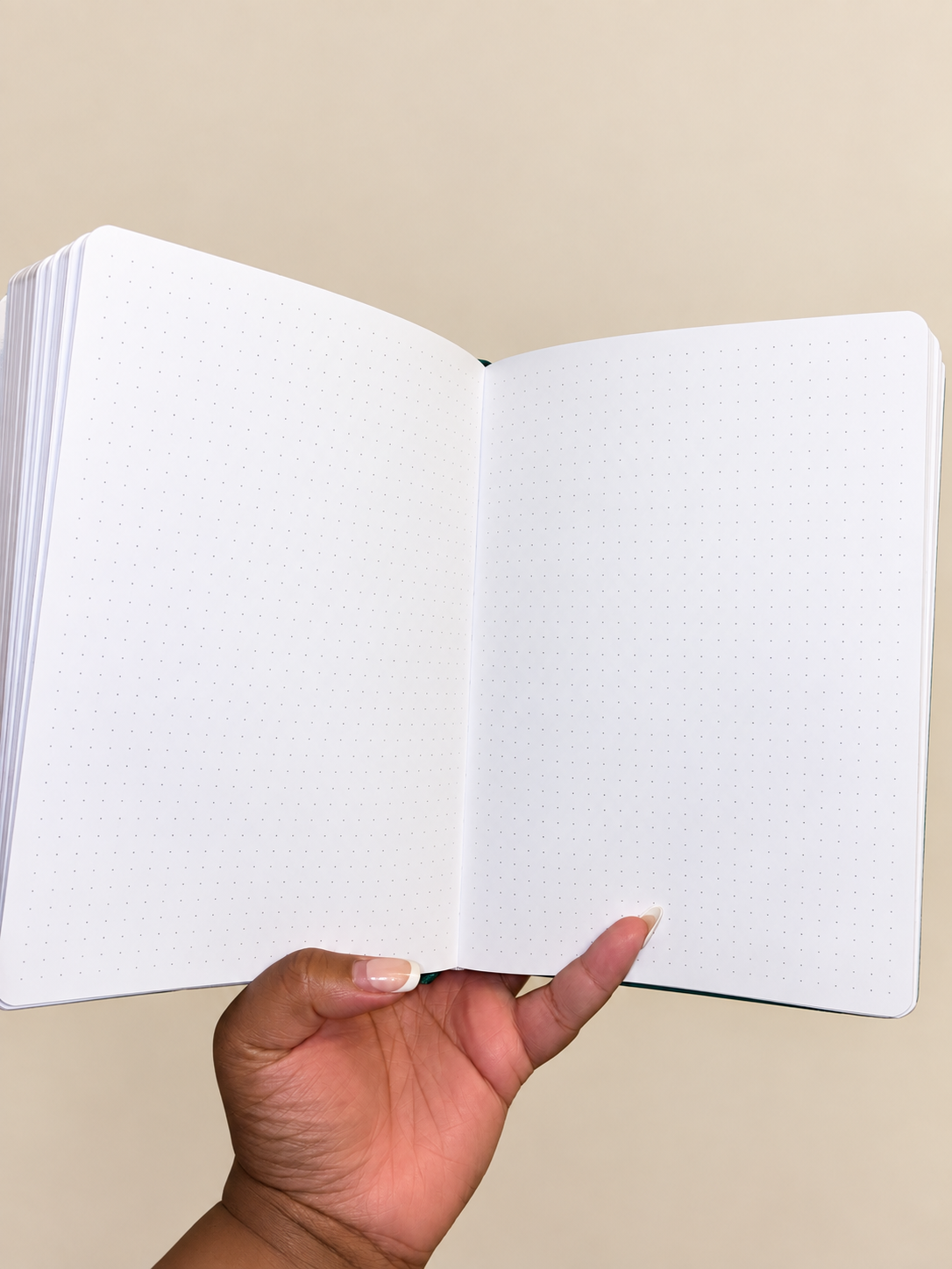 EverGreen emerald green journal with gold botanical detailing, A5 dot grid journal with 160 GSM paper and 192 pages, alternate product view.