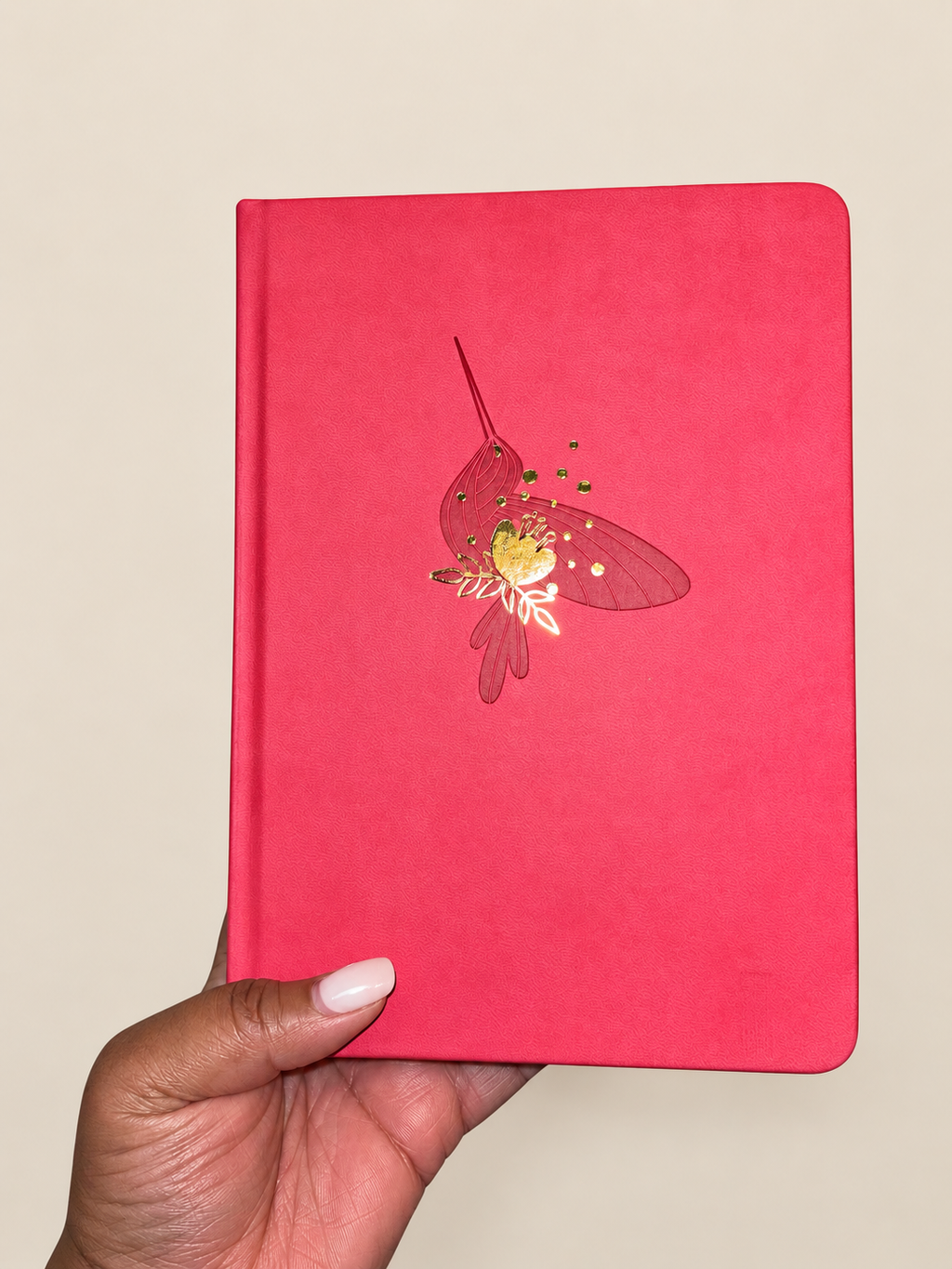 Bloom & Flourish pink journal with gold floral detailing, A5 dot grid journal with 160 GSM paper and 192 pages.