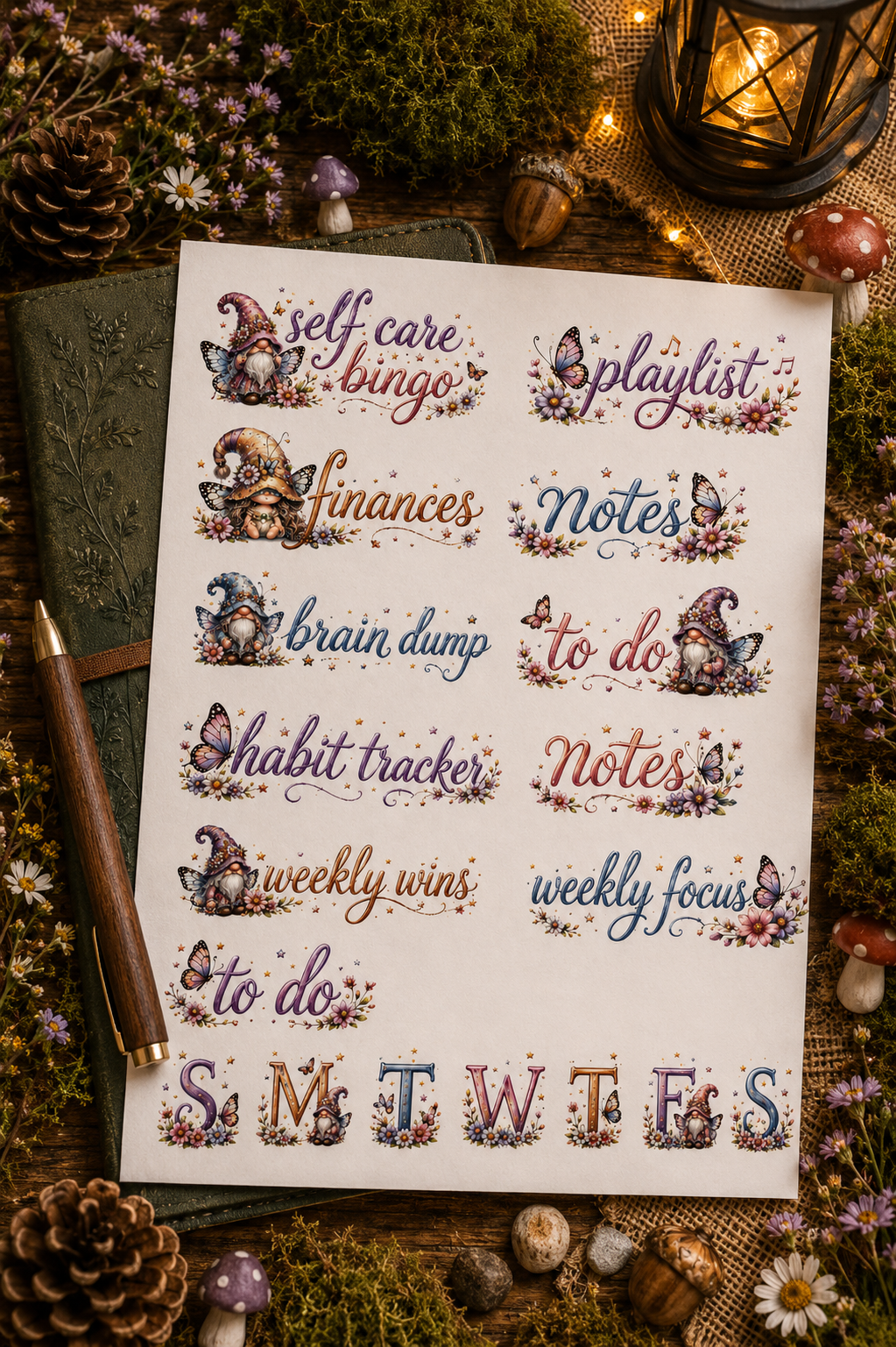 Gnome Gardens coordinating fairy garden planner stickers