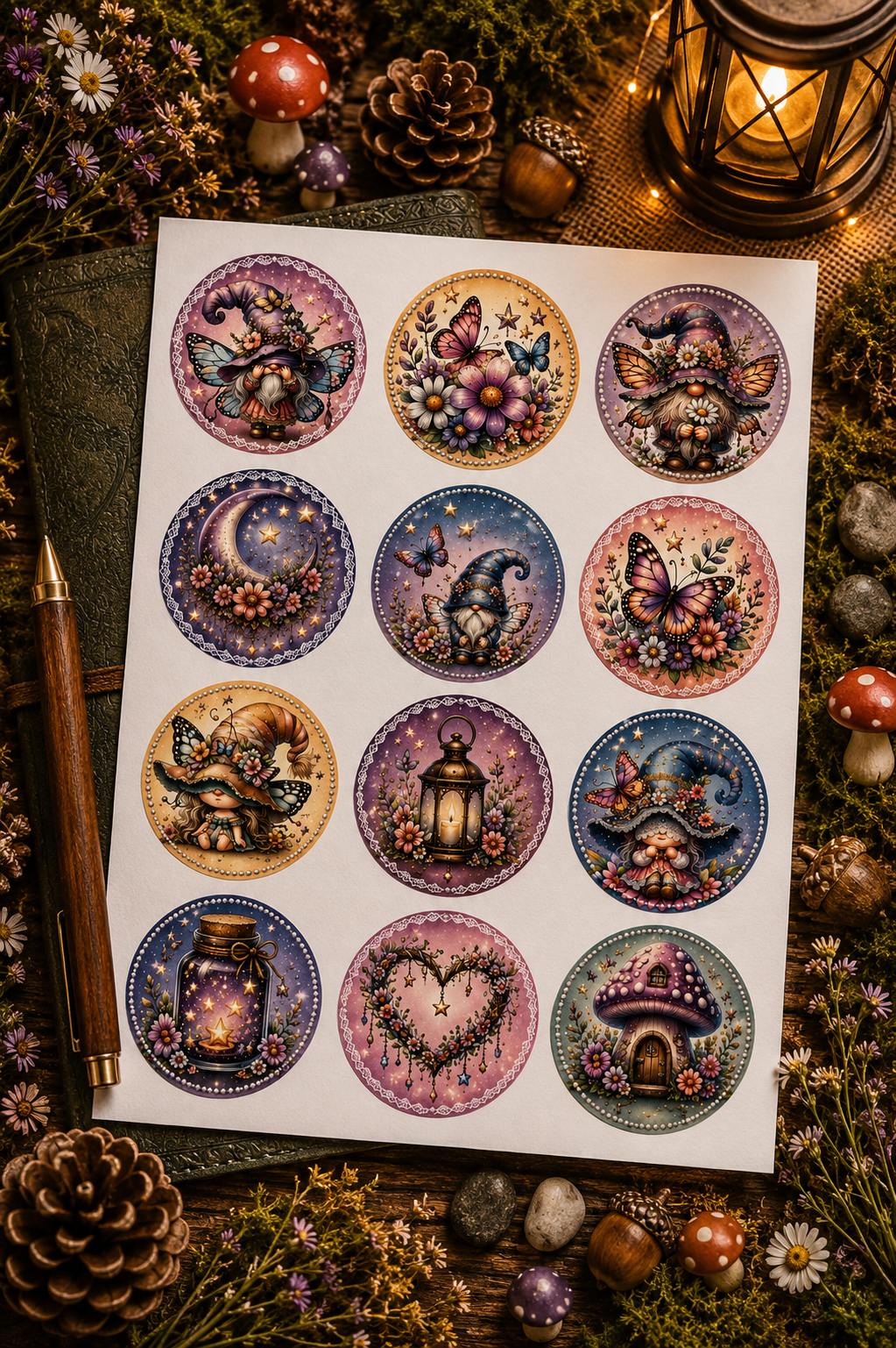 Gnome Gardens functional bullet journal sticker sheet