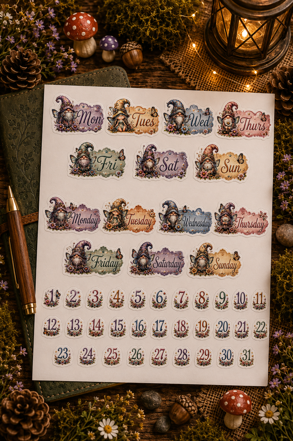 Gnome Gardens whimsical garden stickers for planner layouts