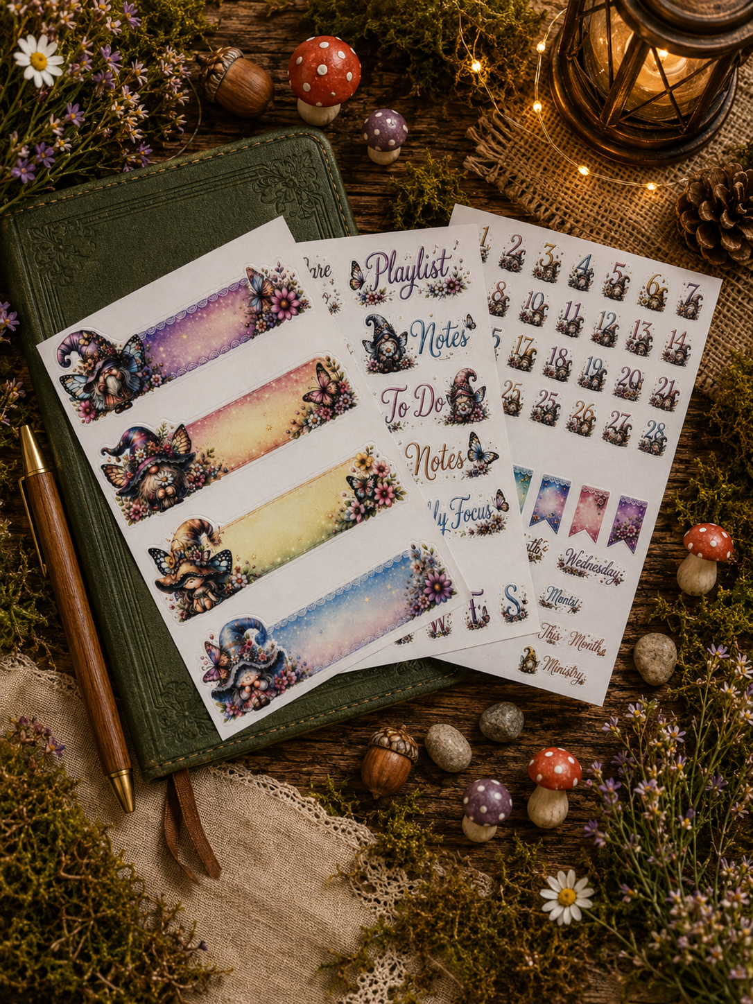 Gnome Gardens Basic 3-page planner sticker set by Digital Dee Stickers