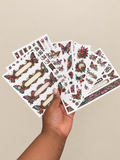 Mechanical Butterflies Deluxe 8-sheet bullet journal sticker set with butterflies, gears, florals and jewel-toned planner stickers